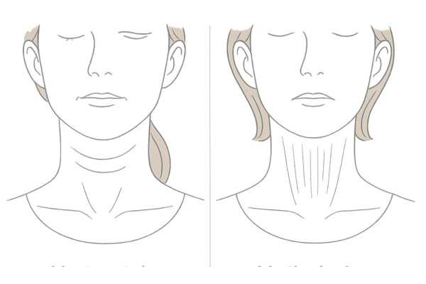 首の横ジワと縦ジワの違いを示すイラスト
