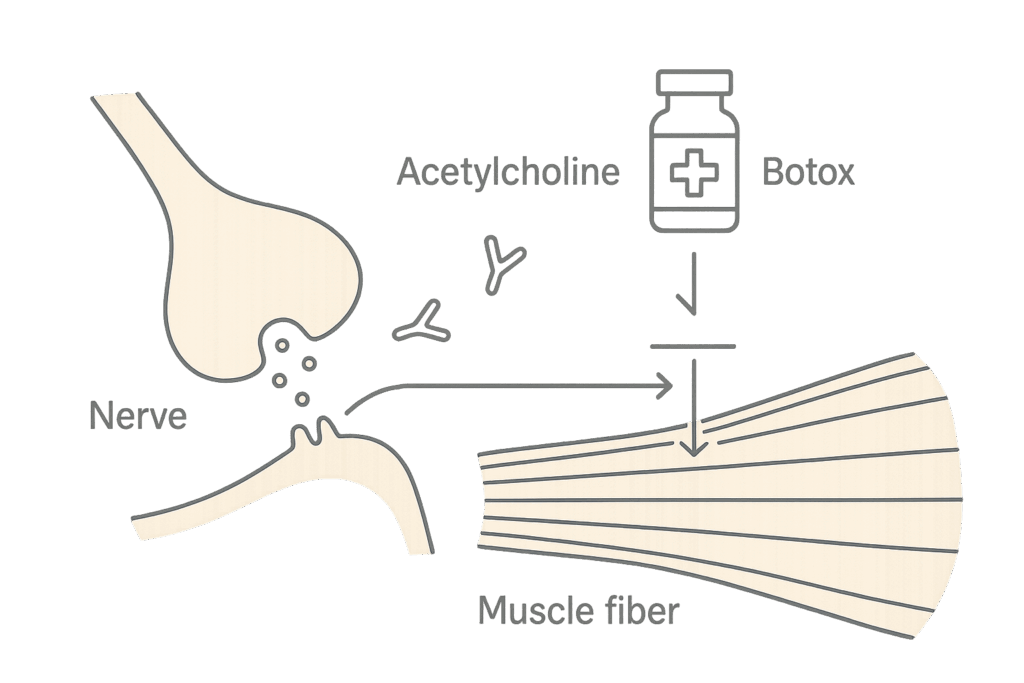 ボトックス注射の仕組みと効果を示すイラスト