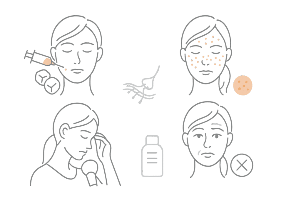 ボトックス注射の主な副作用と起こるメカニズムの概説図