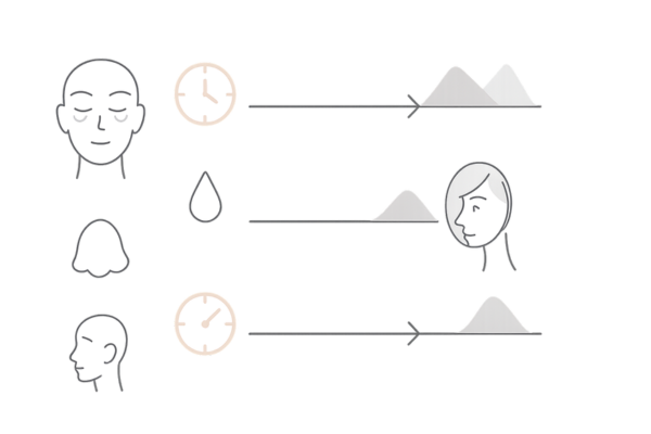 部位別の持続期間と推奨施術間隔：表情ジワ・咬筋・多汗