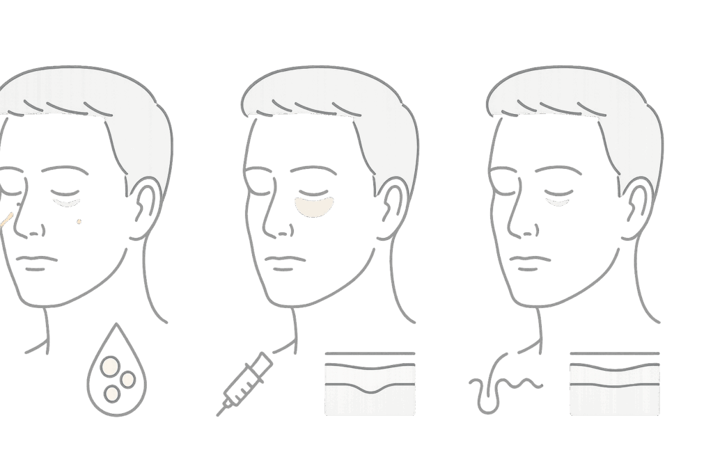 切らないクマ取り3施術の適応イメージ（男性目元の症状別）