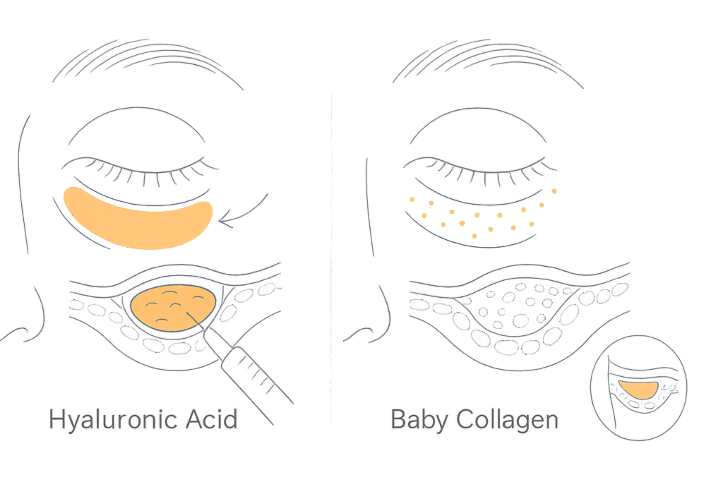 ベビーコラーゲンとヒアルロン酸の作用層比較（目元断面図）