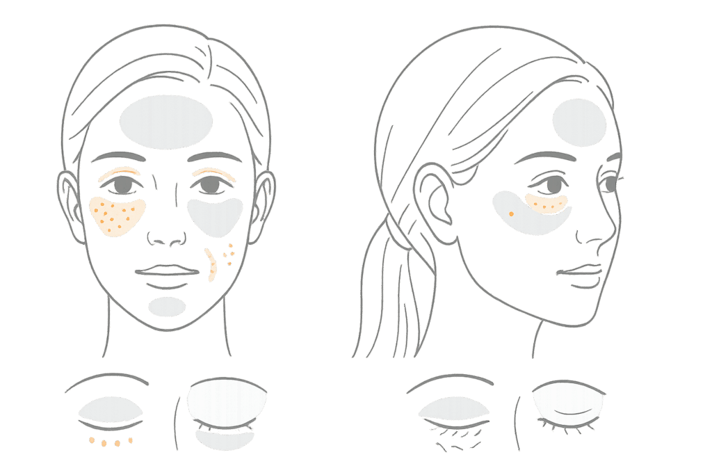 部位別マッピング:硬さの違いと適応部位(顔正面・側面)