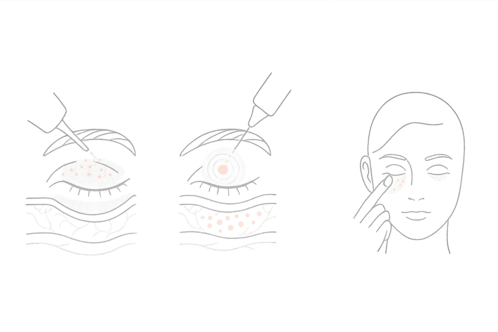 切らないクマ取り:注入・レーザー・脂肪注入の作用イメージ比較