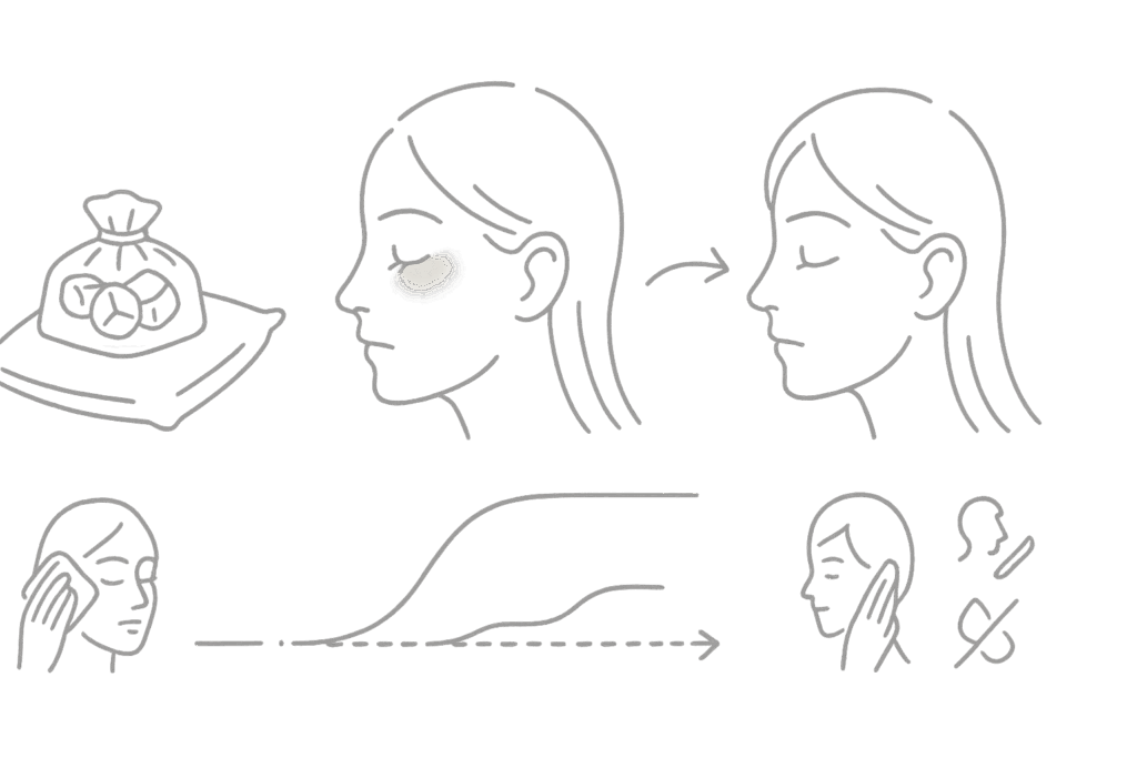 術後の対応フロー:経過観察→ケア→微量注入/再調整検討の目安