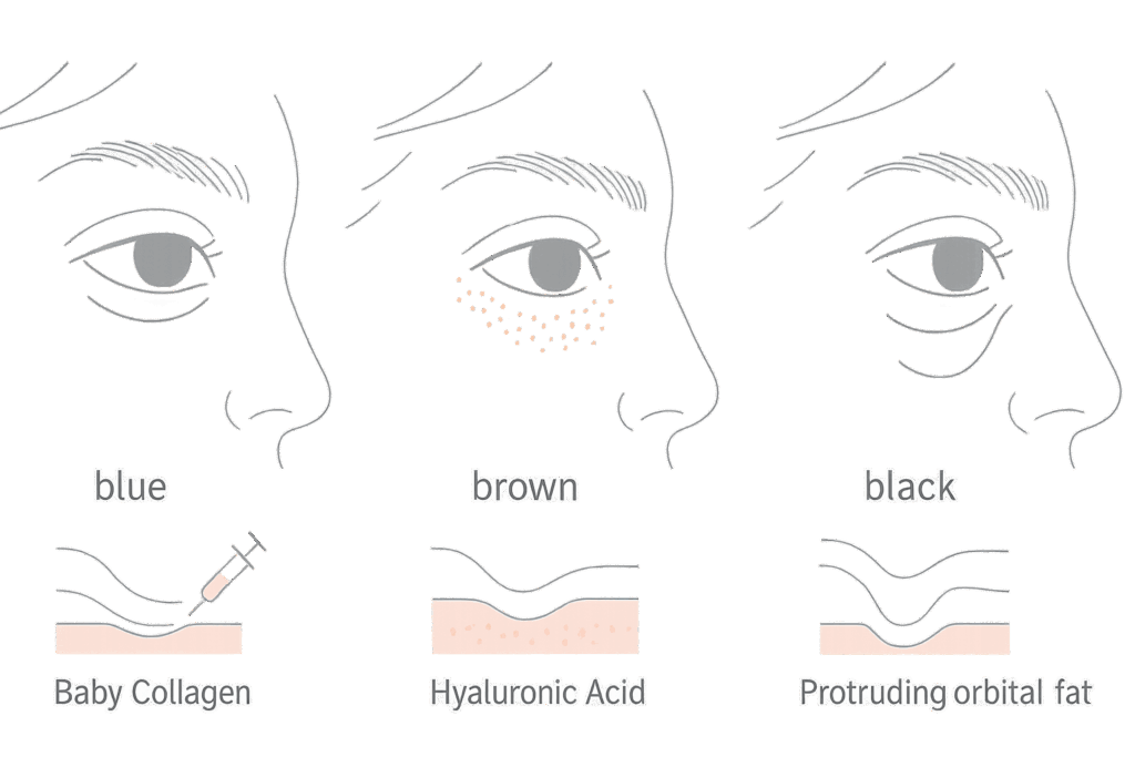 青クマ・茶クマ・黒クマの原因と注入適応の概念図