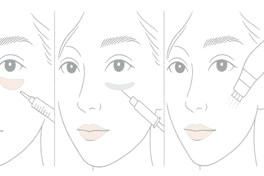 切らないクマ取り3種類の比較(ヒアルロン酸・ベビーコラーゲン・高周波)