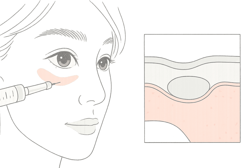 切らないクマ取りヒアルロン酸注射の仕組みと目元のイメージ