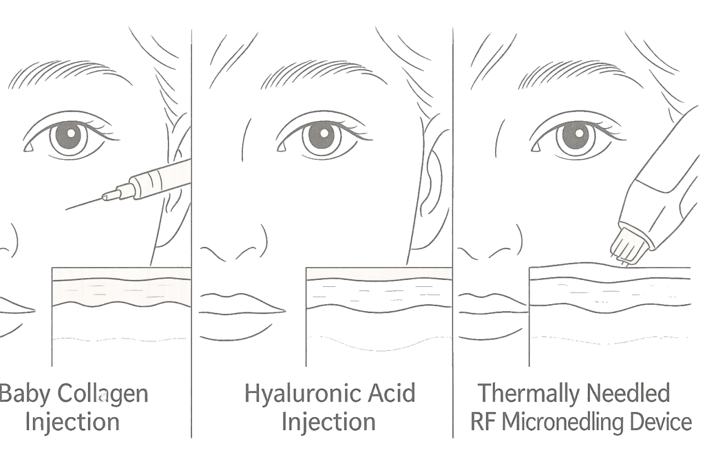 切らないクマ取り3種類(ベビーコラーゲン・ヒアルロン酸・サーマニードル)の違いイメージ