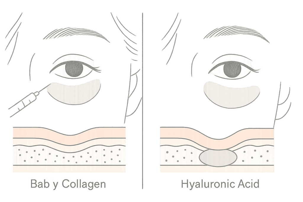 ベビーコラーゲンとヒアルロン酸の働きの違い（目元断面イメージ）