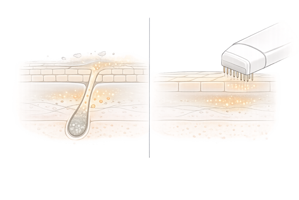 サーマジェンとサーマニードルの違い（RFの届け方と作用層）