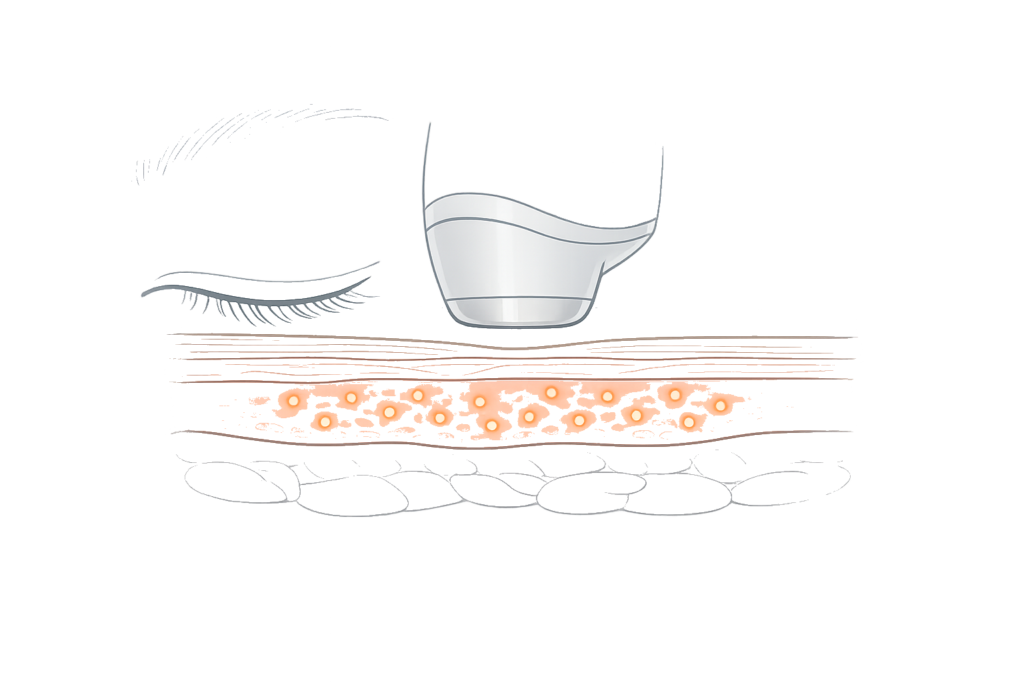 サーマジェンが目元に照射できる仕組み（冷却しながら真皮を加温）