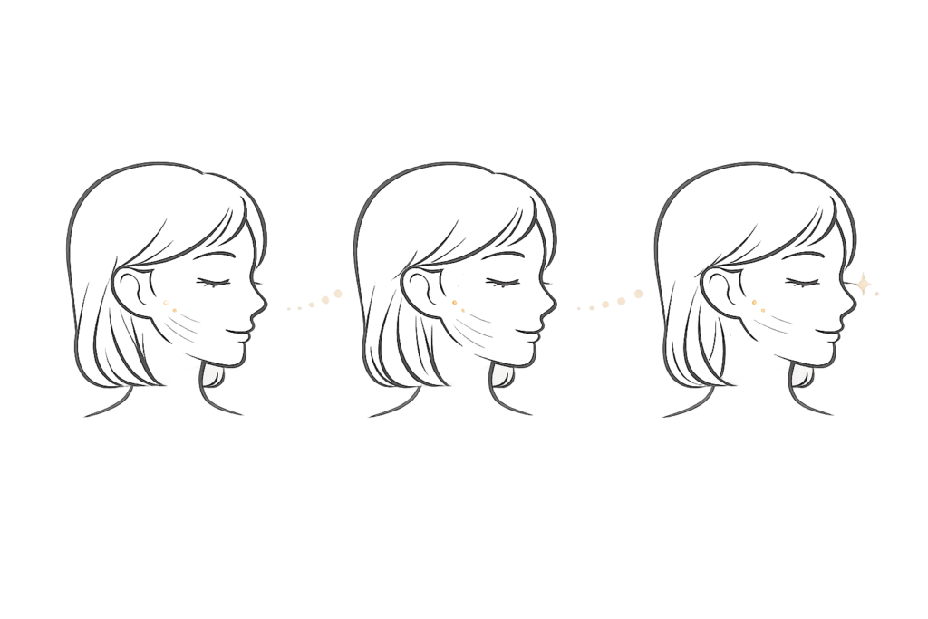 スネコスの効果が出るまでの経過（即効性より徐々に変化）のイメージ
