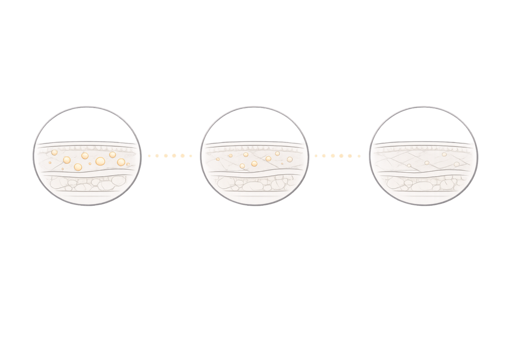 スネコスの効果実感までの流れ（直後〜1〜2ヶ月）を示す経過イメージ