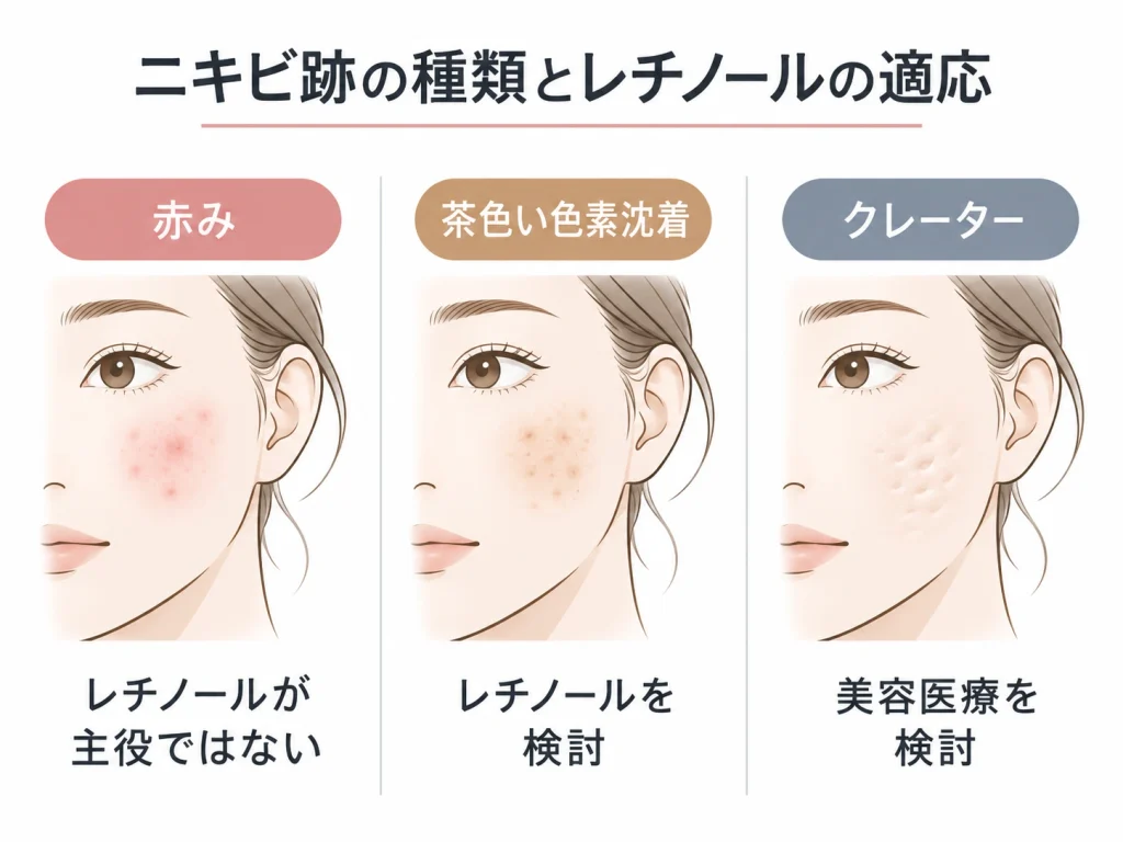 ニキビ跡の種類とレチノールの適応
