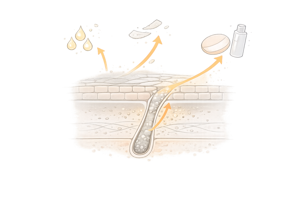 毛穴詰まりの原因（皮脂・角質・メイク残り）が角栓になる仕組み