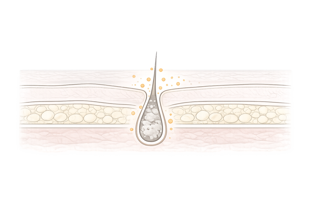 サリチル酸ピーリングの毛穴アプローチ（角栓・皮脂に働くイメージ）