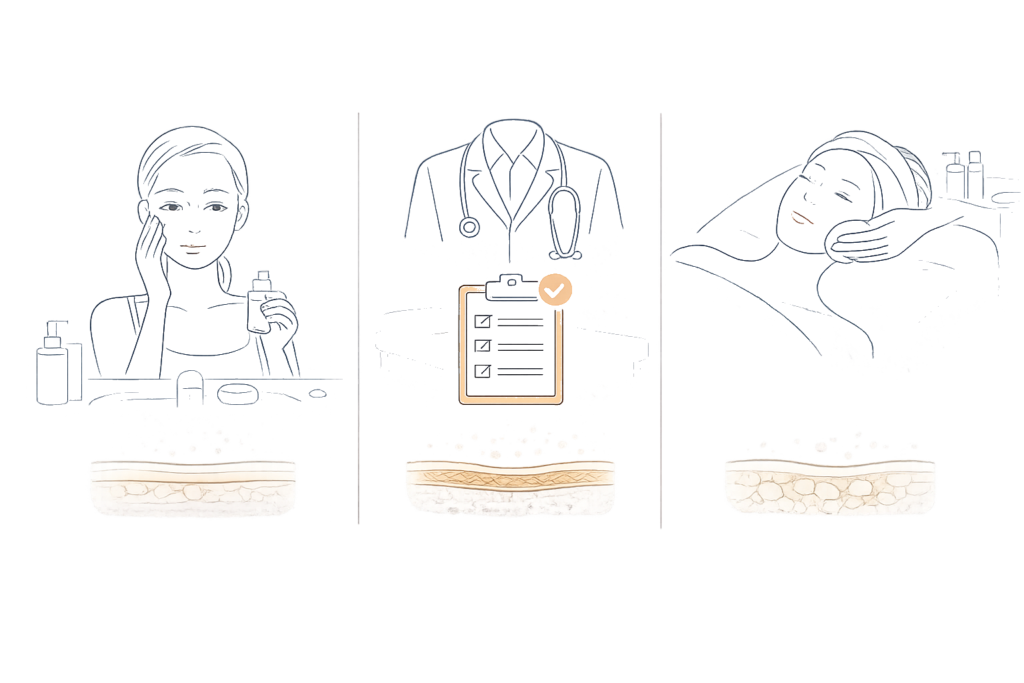 ピーリング方法の違い（自宅・皮膚科・エステの刺激と管理）