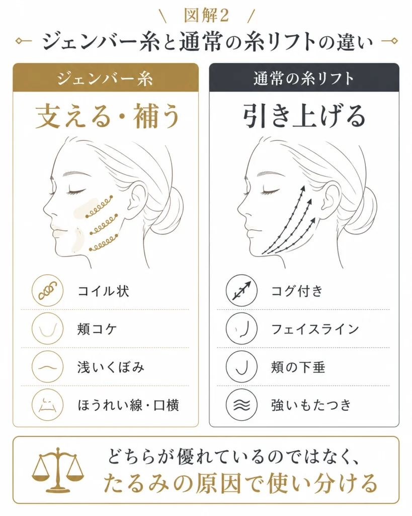 図解2_ジェンバー糸と通常の糸リフトの違い