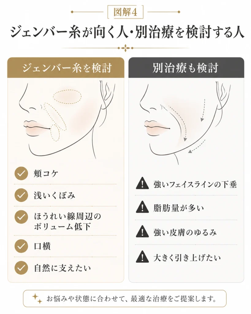 図解4_ジェンバー糸が向く人別治療を検討する人