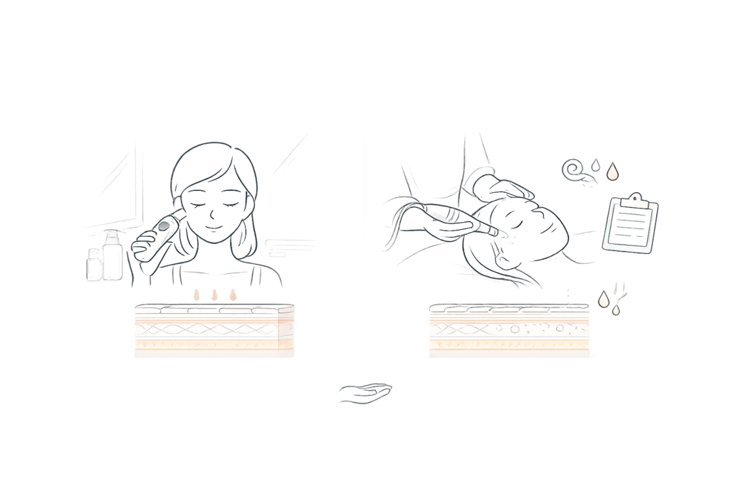 家庭用とクリニック施術の違い（ウォーターピーリングとハイドラ系の流れ）