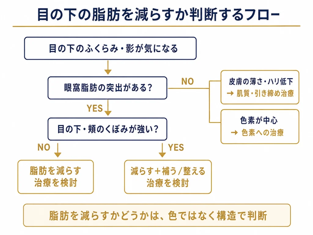 目の下の脂肪を減らすか判断するフロー