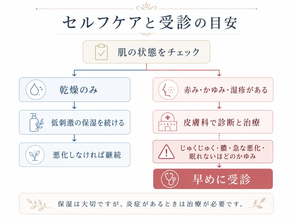 セルフケアと皮膚科受診の判断フロー