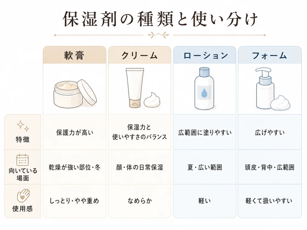 保湿剤4タイプの使い分け