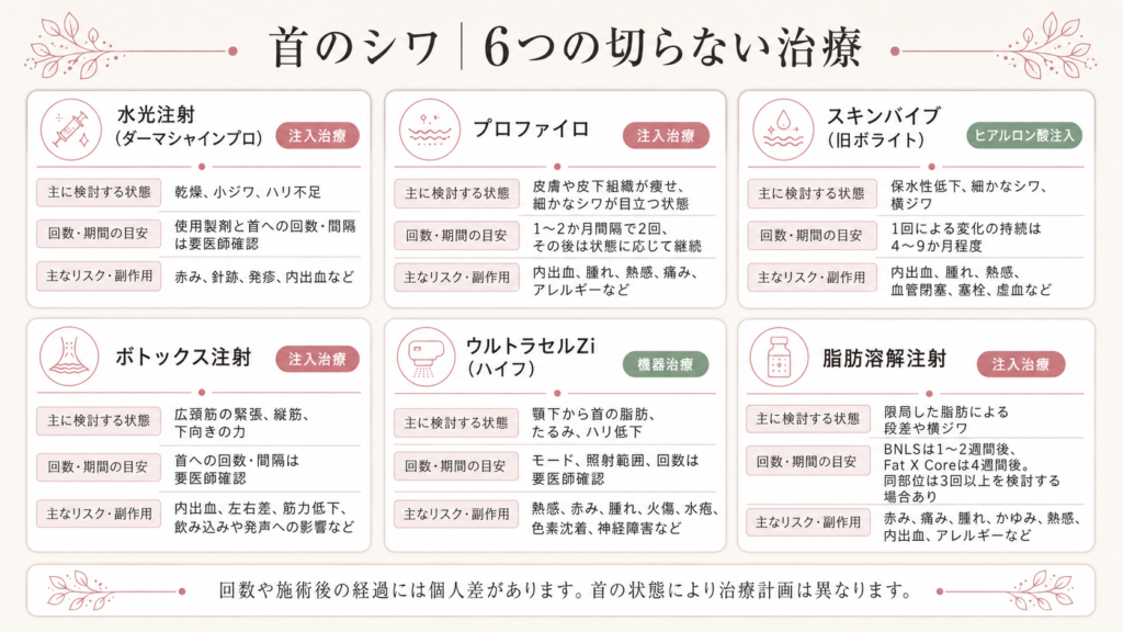 首のシワの治療まとめ