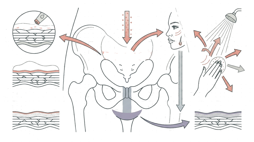VIO脱毛の範囲(Vライン・Iライン・Oライン)を示す図