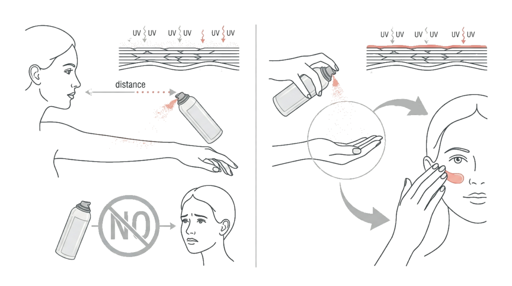 日焼け止めスプレーの正しい使い方（距離と手に取る方法）
