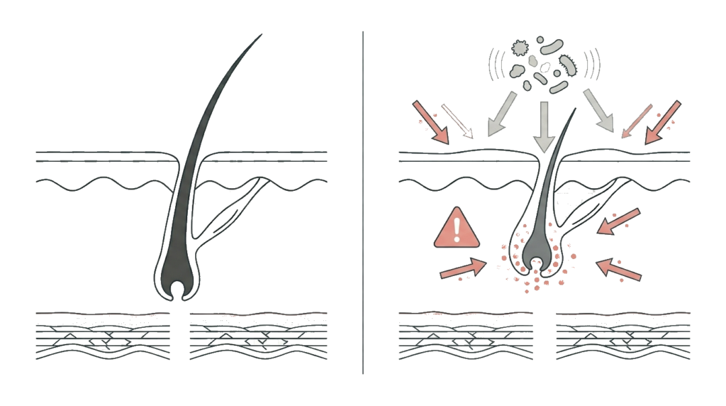 VIO脱毛後の肌トラブル(毛嚢炎)のイメージ図