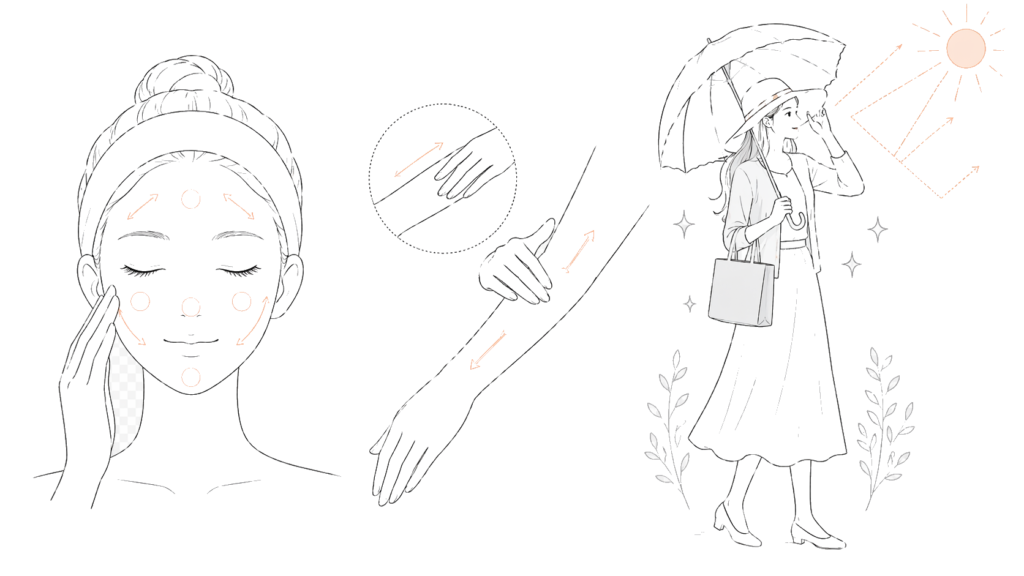 日焼け止めの正しい塗り方と塗り直し・物理的対策