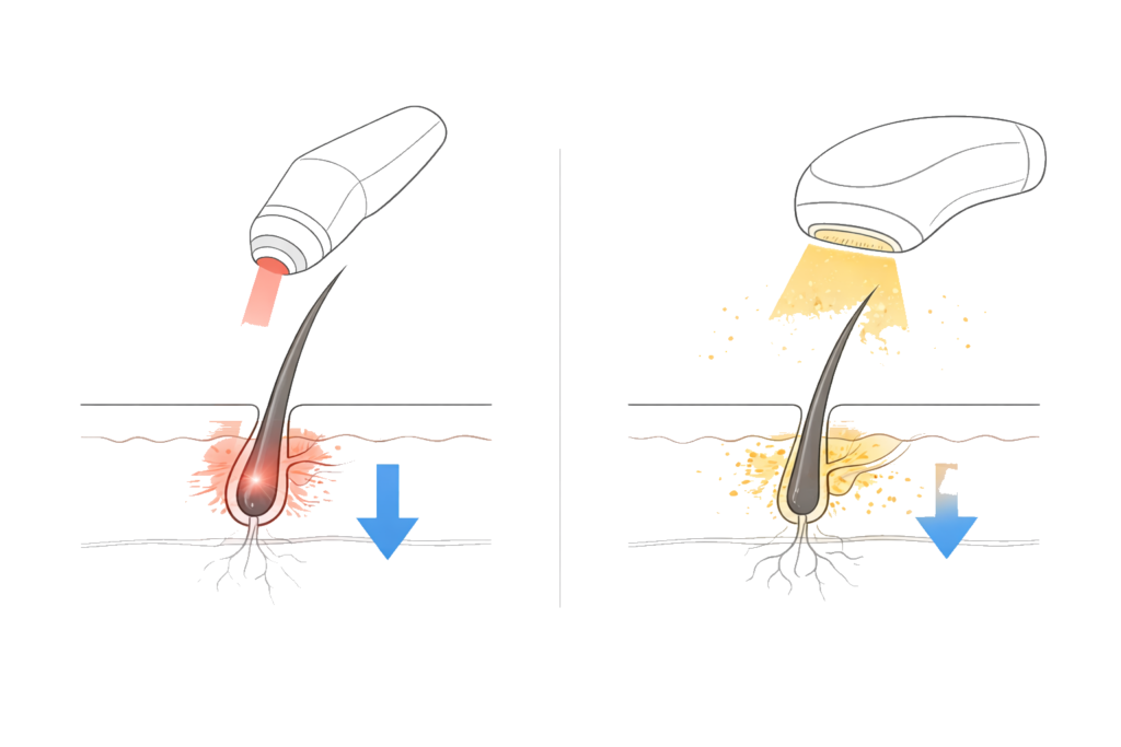 医療脱毛とサロン脱毛の違い比較(レーザーとIPLの仕組み)