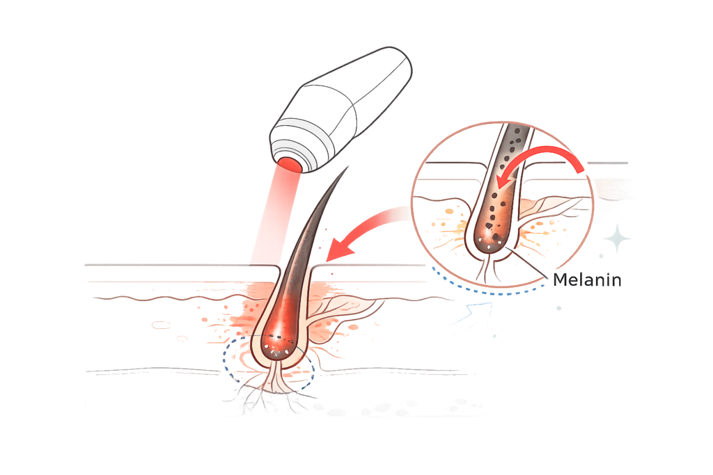 医療脱毛の作用部位(毛乳頭・バルジ領域)と熱破壊の仕組み
