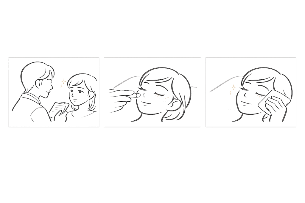 ベビーコラーゲン注入の施術の流れ（カウンセリング・麻酔・注入・アフターケア）イラスト