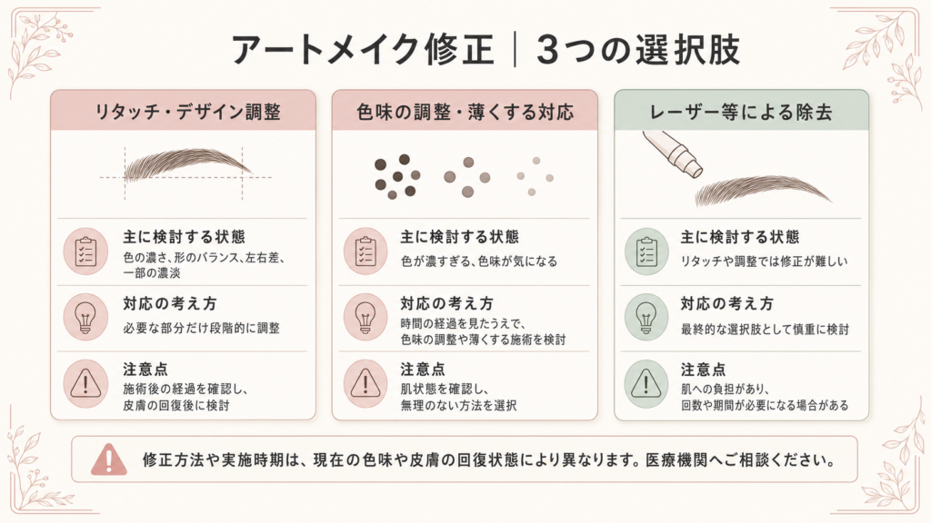 アートメイク修正で検討される3つの選択肢
